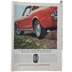 1964 Firestone Sports Car Tire Ad Vintage Red Mustang